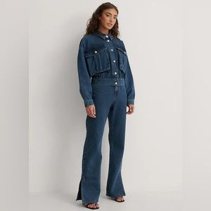 NA-KD Set - Patch Pocket Denim Jacket & Side Slit High Waist Denim Jeans